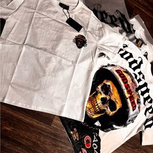 White Graphic Tee with Skull Design